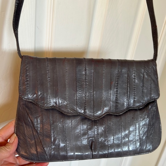 Handbags - Vintage Eelskin Clutch Crossbody Purse Black 10” x 6.5” Dark Gray
